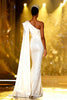 Load image into Gallery viewer, Sparkly White Sequins One Shoulder Mermaid Long Pageant Dress with Side Cape