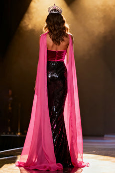 Sparkly Black and Pink Sequins Neck Scarf Mermaid Long Pageant Dress with Slit