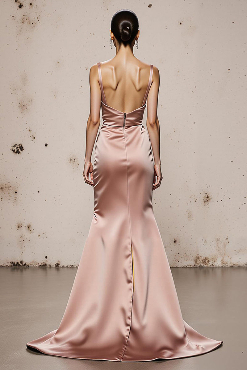 Load image into Gallery viewer, Light Pink Mermaid Satin Spaghetti Straps Long Formal Dress with Slit