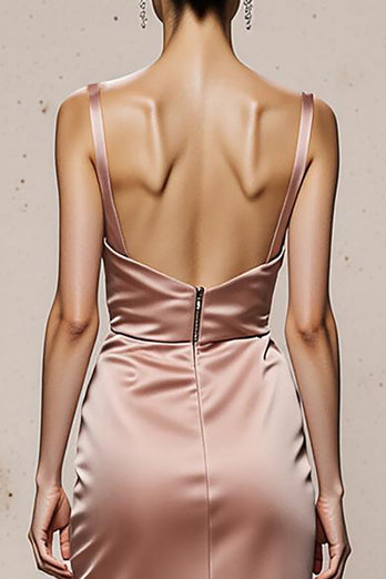 Light Pink Mermaid Satin Spaghetti Straps Long Formal Dress with Slit
