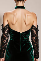 Load image into Gallery viewer, Dark Green Velvet Halter Backless Mermaid Long Formal Dress