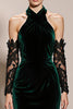 Load image into Gallery viewer, Dark Green Velvet Halter Backless Mermaid Long Formal Dress