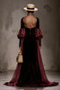 Load image into Gallery viewer, Burgundy Velvet Mermaid Single Breasted Long Sleeves Formal Dress with Cape