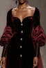 Load image into Gallery viewer, Burgundy Velvet Mermaid Single Breasted Long Sleeves Formal Dress with Cape