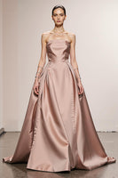 Load image into Gallery viewer, Simple Light Pink Satin A Line Strapless Long Formal Dress