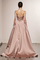 Load image into Gallery viewer, Simple Light Pink Satin A Line Strapless Long Formal Dress