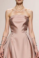 Load image into Gallery viewer, Simple Light Pink Satin A Line Strapless Long Formal Dress