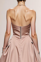 Load image into Gallery viewer, Simple Light Pink Satin A Line Strapless Long Formal Dress