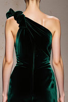 Load image into Gallery viewer, Dark Green Velvet One Shoulder Mermaid Long Formal Dress with Slit