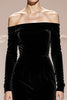 Load image into Gallery viewer, Black Velvet Off the Shoulder Backless Mermaid Long Sleeves Formal Dress