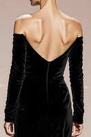 Load image into Gallery viewer, Black Velvet Off the Shoulder Backless Mermaid Long Sleeves Formal Dress