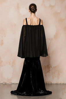 Black Velvet Mermaid Cold Shoulder Long Formal Dress
