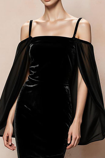 Black Velvet Mermaid Cold Shoulder Long Formal Dress