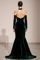 Load image into Gallery viewer, Dark Green Velvet Halter Mermaid Backless Long Formal Dress