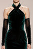 Load image into Gallery viewer, Dark Green Velvet Halter Mermaid Backless Long Formal Dress
