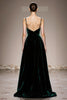 Load image into Gallery viewer, Dark Green Spaghetti Straps Velvet Backless Long Formal Dress with Slit