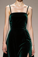 Load image into Gallery viewer, Dark Green Spaghetti Straps Velvet Backless Long Formal Dress with Slit