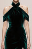 Load image into Gallery viewer, Simple Dark Green Halter Velvet Long Formal Dress with Slit