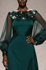 Load image into Gallery viewer, Sparkly Dark Green Satin A Line Boat Neck Long Sleeves Formal Dress with Beading