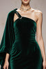 Load image into Gallery viewer, Dark Green Mermaid Ruched Velvet Long Formal Dress with Side Cape