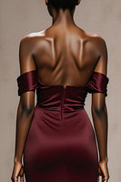 Load image into Gallery viewer, Burgundy Mermaid Off the Shoulder Satin Long Formal Dress