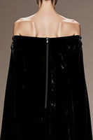 Load image into Gallery viewer, Black Velvet Off the Shoulder Long Formal Dress with Cape