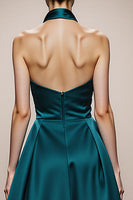 Load image into Gallery viewer, Dark Green Halter A Line Satin Backless Long Formal Dress