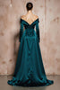 Load image into Gallery viewer, Dark Green Satin Off the Shoulder A Line Long Formal Dress with Sleeves