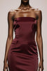 Load image into Gallery viewer, Simple Burgundy Satin Ruched Strapless Mermaid Long Formal Dress