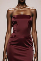 Load image into Gallery viewer, Simple Burgundy Satin Ruched Strapless Mermaid Long Formal Dress