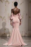 Load image into Gallery viewer, Light Pink Mermaid Satin Long Formal Dress with Sleeves
