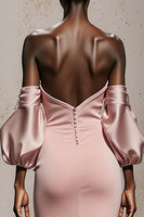 Load image into Gallery viewer, Light Pink Mermaid Satin Long Formal Dress with Sleeves