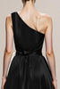 Load image into Gallery viewer, Black and White Sheath Satin One Shoulder Patchwork Long Formal Dress