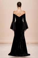 Load image into Gallery viewer, Black Velvet Mermaid Long Sleeves Formal Dress with Slit