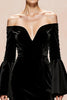 Load image into Gallery viewer, Black Velvet Mermaid Long Sleeves Formal Dress with Slit