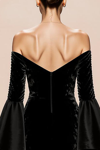 Black Velvet Mermaid Long Sleeves Formal Dress with Slit