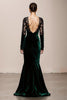 Load image into Gallery viewer, Dark Green Mermaid V-Neck Velvet Long Sleeves Formal Dress with Lace