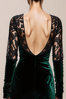 Load image into Gallery viewer, Dark Green Mermaid V-Neck Velvet Long Sleeves Formal Dress with Lace