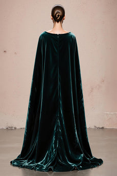 Dark Green Boat Neck Velvet Long Formal Dress with Cape