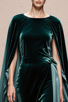 Load image into Gallery viewer, Dark Green Boat Neck Velvet Long Formal Dress with Cape