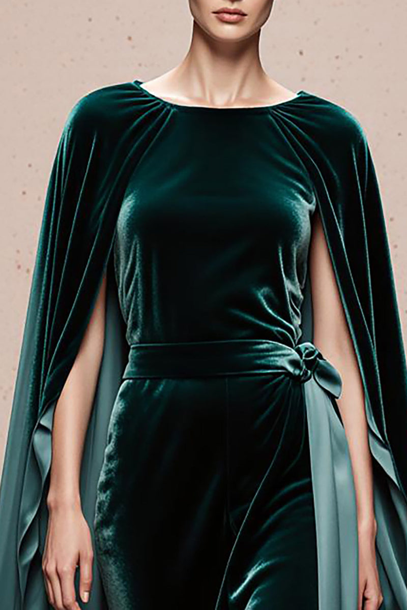 Load image into Gallery viewer, Dark Green Boat Neck Velvet Long Formal Dress with Cape
