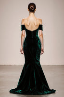 Load image into Gallery viewer, Simple Dark Green Mermaid Velvet Off the Shoulder Long Formal Dress