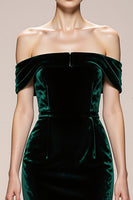 Load image into Gallery viewer, Simple Dark Green Mermaid Velvet Off the Shoulder Long Formal Dress