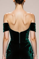 Load image into Gallery viewer, Simple Dark Green Mermaid Velvet Off the Shoulder Long Formal Dress