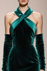 Load image into Gallery viewer, Dark Green Mermaid Velvet Halter Long Formal Dress with Slit