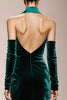 Load image into Gallery viewer, Dark Green Mermaid Velvet Halter Long Formal Dress with Slit