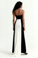 Load image into Gallery viewer, Black and White Patchwork Sheath Satin Spaghetti Straps Long Formal Dress