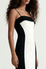 Load image into Gallery viewer, Black and White Patchwork Sheath Satin Spaghetti Straps Long Formal Dress