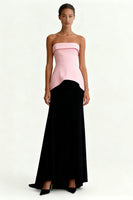 Load image into Gallery viewer, Black and Pink Satin Sheath Strapless Long Formal Dress