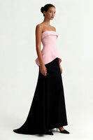 Load image into Gallery viewer, Black and Pink Satin Sheath Strapless Long Formal Dress